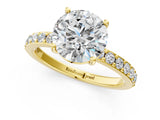 Yellow gold Round Cut Diamond Solitaire with Pave Band and Four-Prong Setting 1