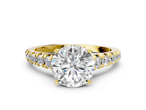 Yellow gold Round Cut Diamond Solitaire with Pave Band and Four-Prong Setting_130