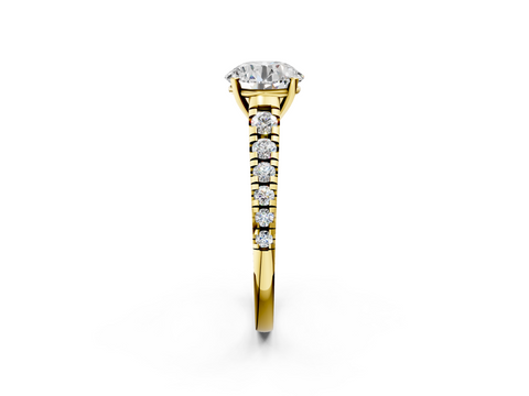 Yellow gold Round Cut Diamond Solitaire with Pave Band and Four-Prong Setting_132