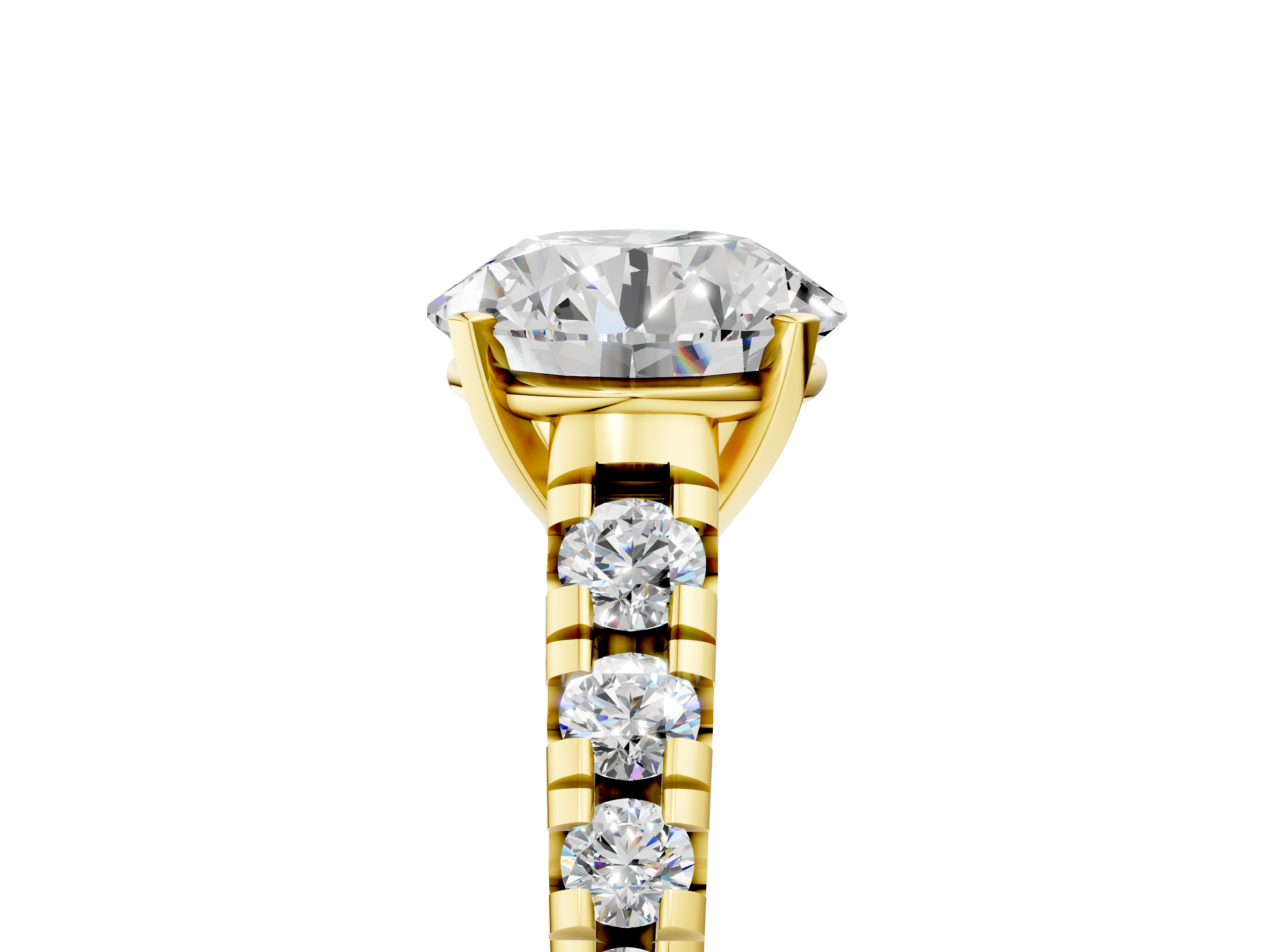 Yellow gold Round Cut Diamond Solitaire with Pave Band and Four-Prong Setting_135