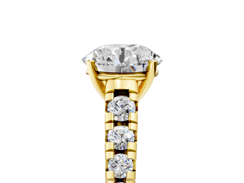 Yellow gold Round Cut Diamond Solitaire with Pave Band and Four-Prong Setting_135