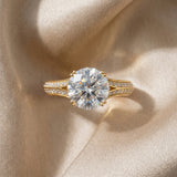 Yellow gold Round Cut Diamond Split Shank Engagement Ring with Pavé Band_77