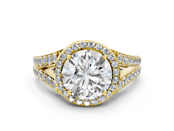 Yellow Gold Round Halo Engagement Ring Setting with Narrow Pave Split Shank