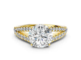 Yellow gold Round Cut Diamond Split Shank Pavé Engagement Ring with Four-Prong Setting_99