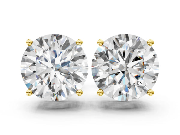 Yellow gold Round Cut Diamond Stud Earrings