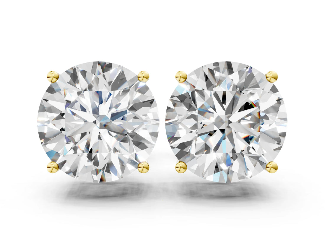 14K Yellow Gold 3.05 Carat E VS2 Round Diamond Stud Earrings