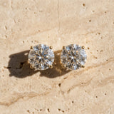 14K Yellow Gold 3.05 Carat E VS2 Round Diamond Stud Earrings