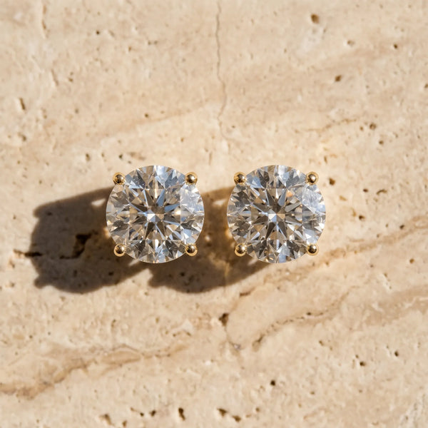 14K Yellow Gold 2.08 Carat E VS1 Round Diamond Stud Earrings