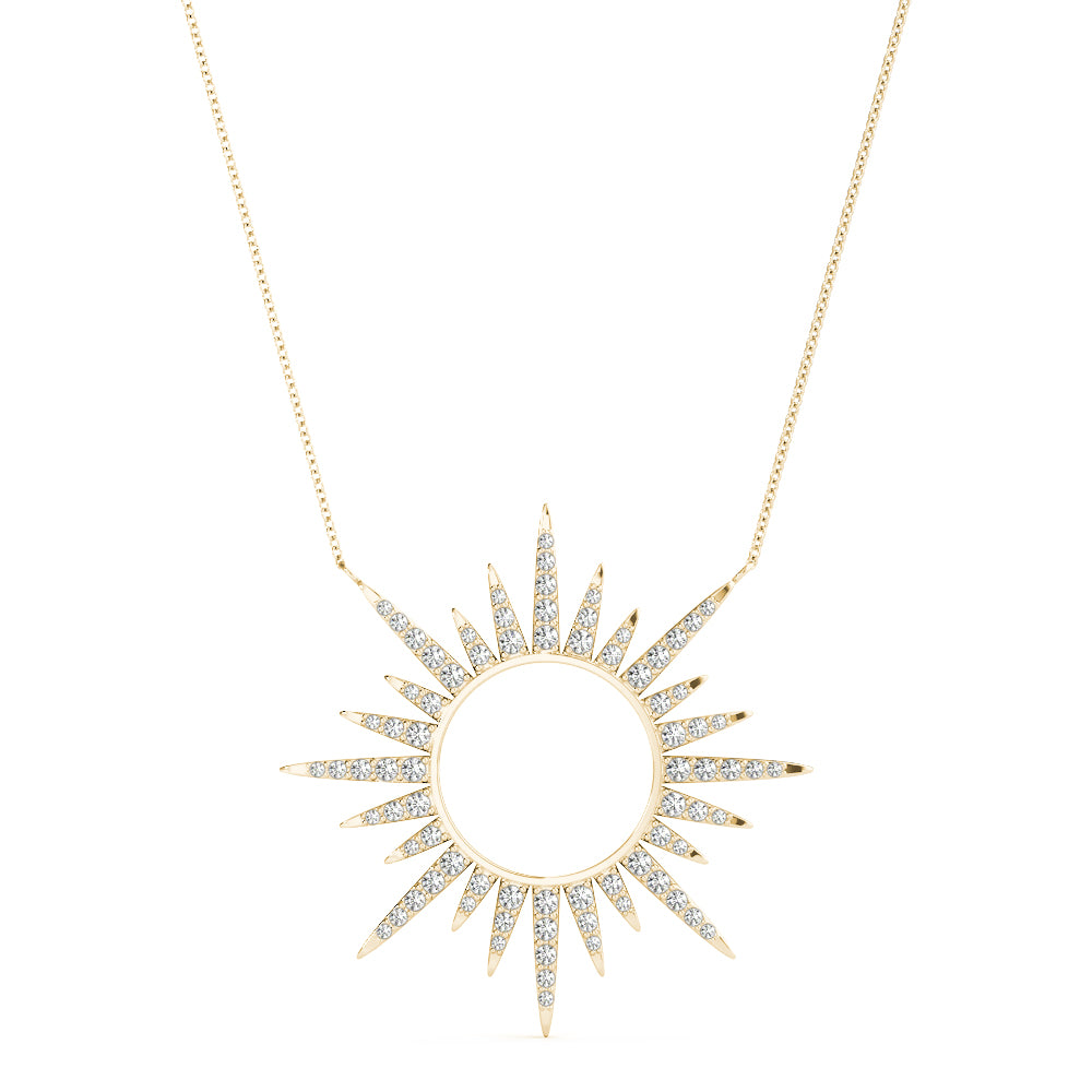 Yellow gold Round Cut Diamond Sunburst Pendant with Pavé Setting