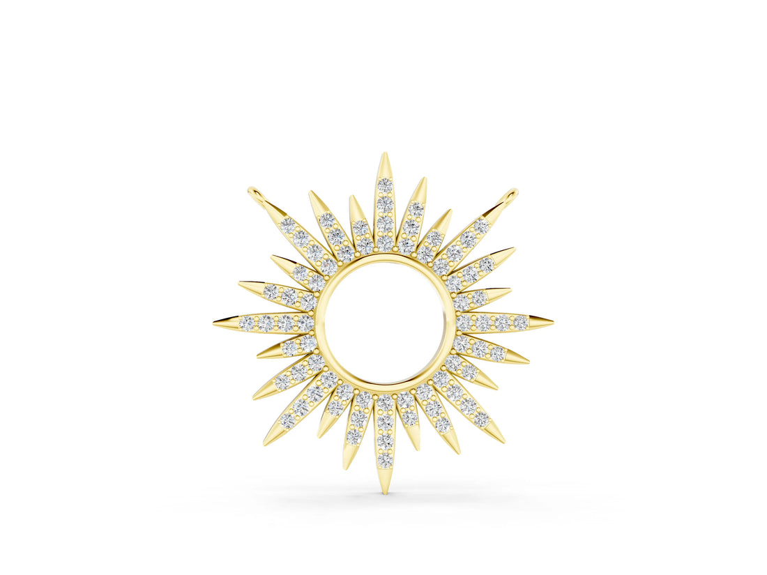 Yellow gold Round Cut Diamond Sunburst Pendant with Pavé Setting_6