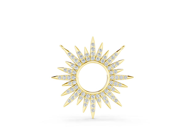 Yellow gold Round Cut Diamond Sunburst Pendant with Pavé Setting