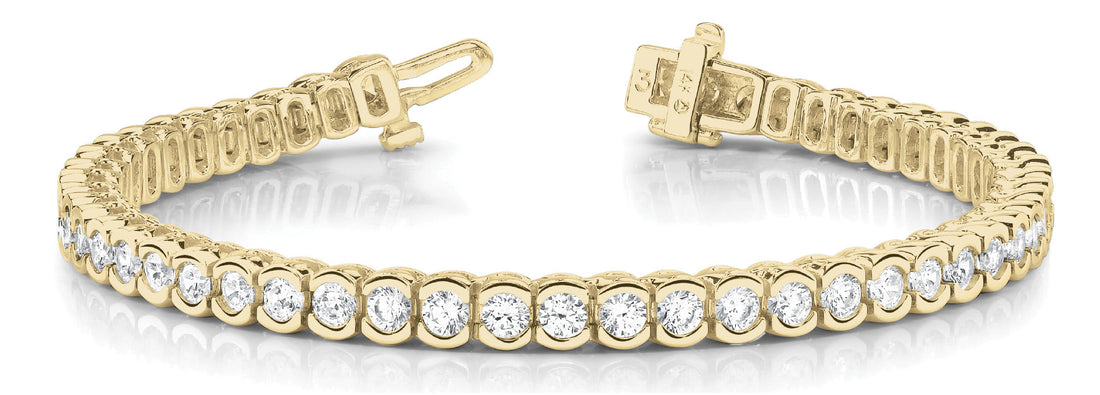 Yellow gold Round Cut Diamond Tennis Bracelet with Bezel Setting and Box Clasp
