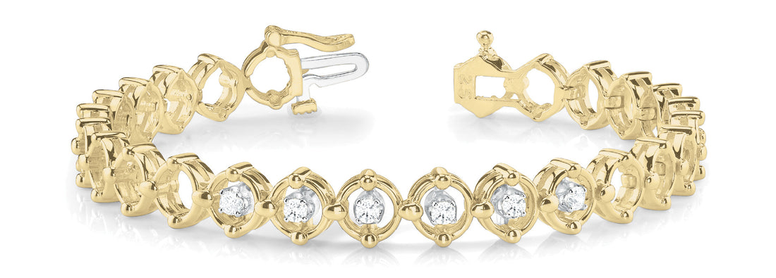 Yellow gold Round Cut Diamond Tennis Bracelet with Bezel Setting and Link Band