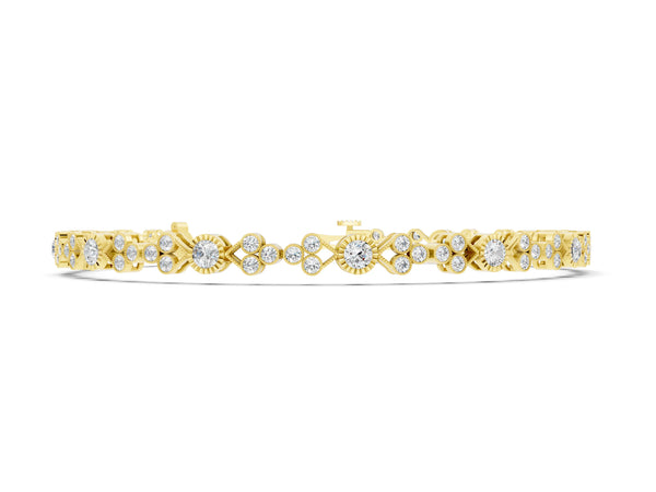 Yellow gold Round Cut Diamond Tennis Bracelet with Bezel Setting and Milgrain Band