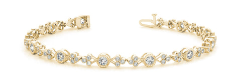 Yellow gold Round Cut Diamond Tennis Bracelet with Bezel Setting and Milgrain Band