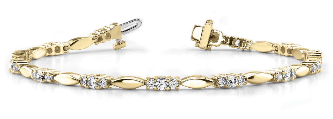 Yellow gold Round Cut Diamond Tennis Bracelet with Bezel and Prong Setting
