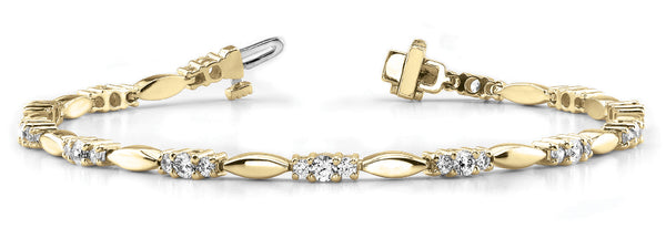 Yellow gold Round Cut Diamond Tennis Bracelet with Bezel and Prong Setting