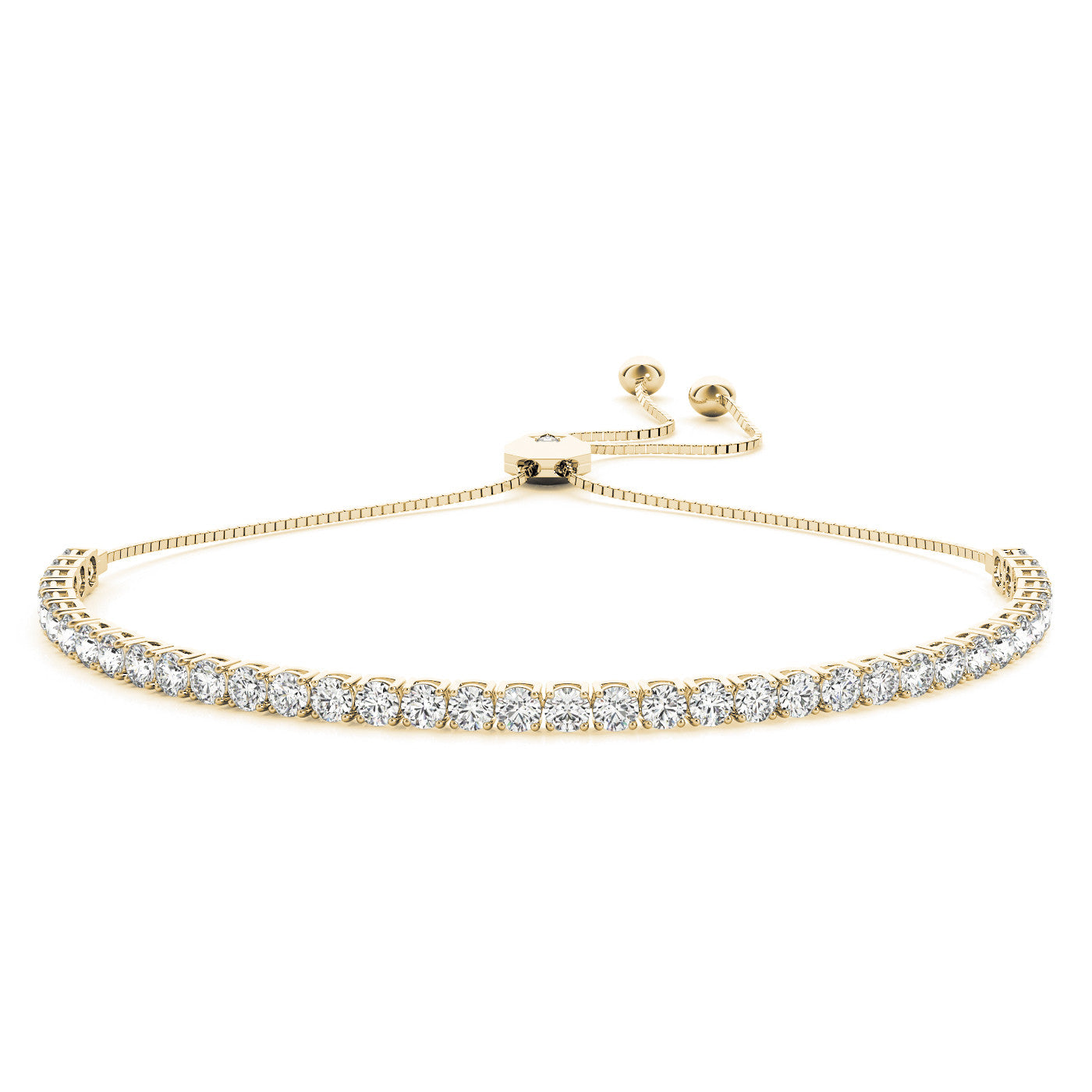 Yellow gold Round Cut Diamond Tennis Bracelet with Box Chain and Four-Prong Setting