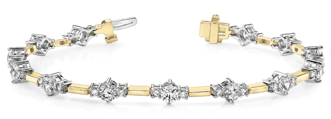 Yellow gold Round Cut Diamond Tennis Bracelet with Channel Set Stones and Four-Prong Setting