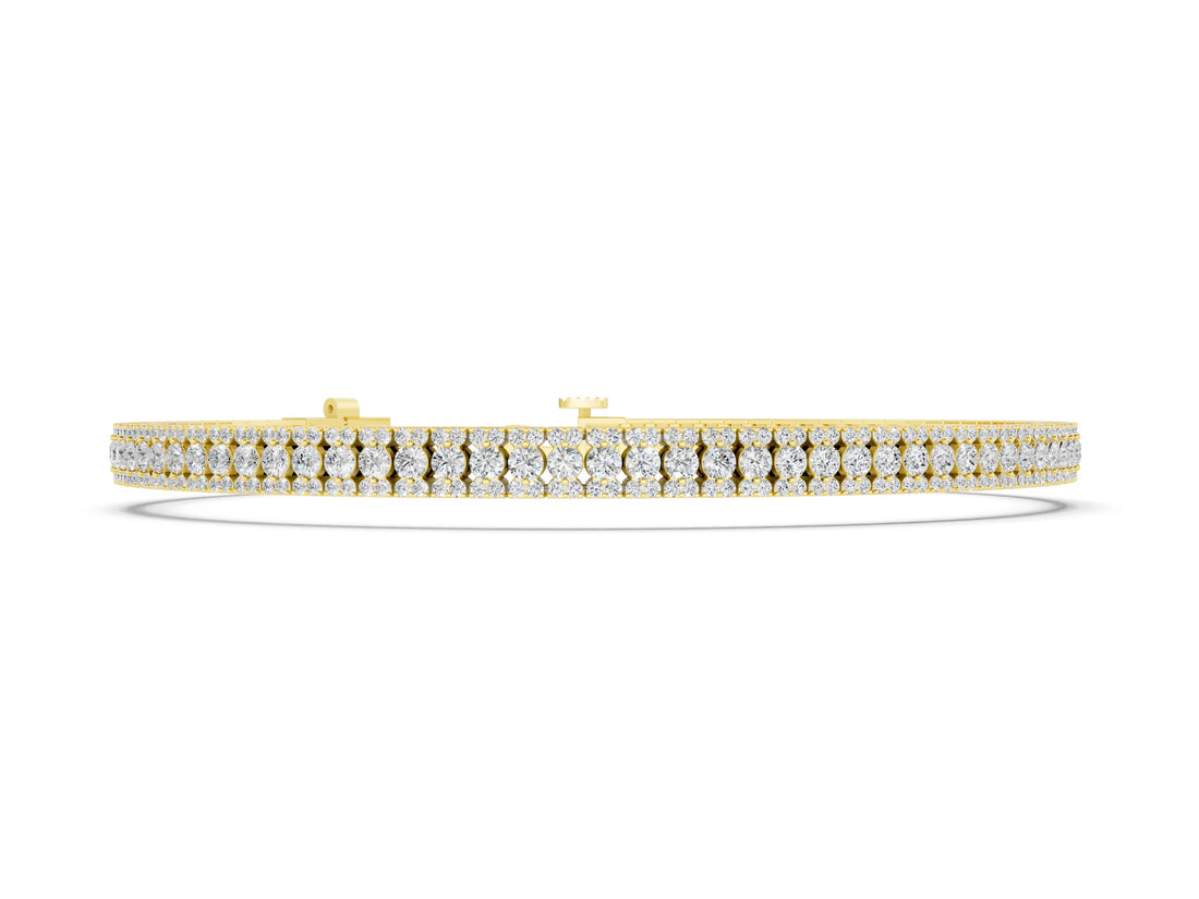 Yellow gold Round Cut Diamond Tennis Bracelet with Double Row Prong Setting_15