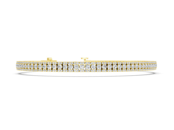 Yellow gold Round Cut Diamond Tennis Bracelet with Double Row Prong Setting