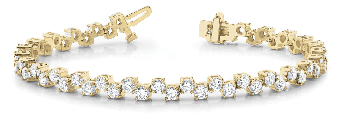 Yellow gold Round Cut Diamond Tennis Bracelet with Prong Setting and Link Band