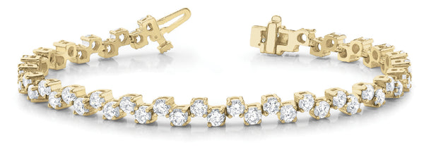 Yellow gold Round Cut Diamond Tennis Bracelet with Prong Setting and Link Band