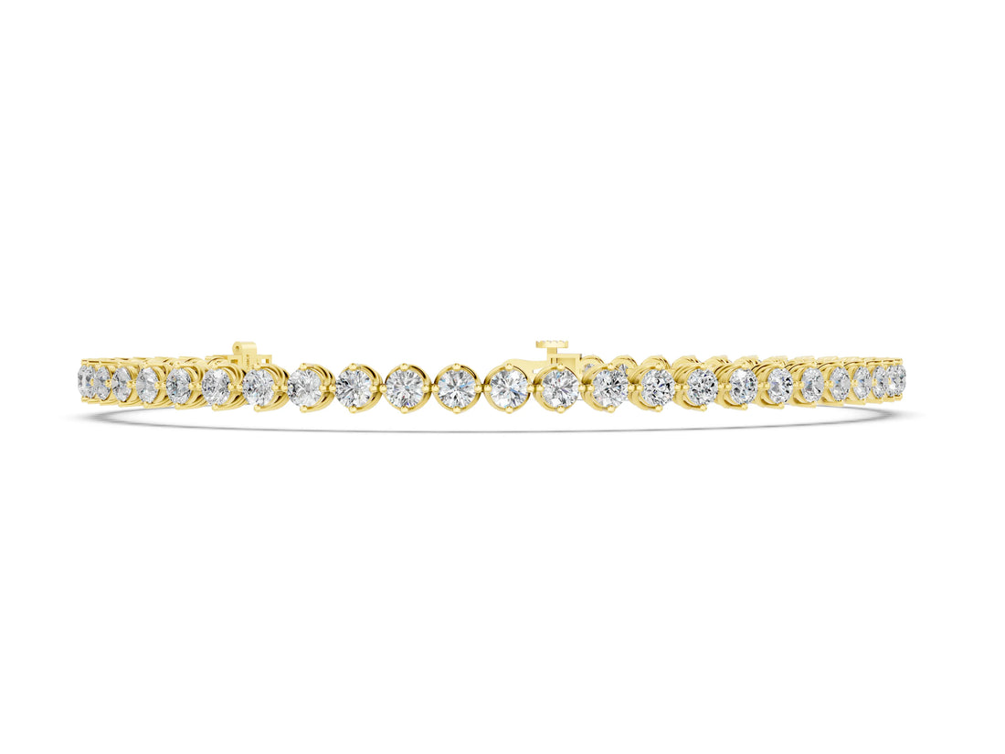 Yellow gold Round Cut Diamond Tennis Bracelet with Prong Setting and Twisted Band_2