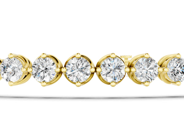 Yellow gold Round Cut Diamond Tennis Bracelet with Prong Setting and Twisted Band