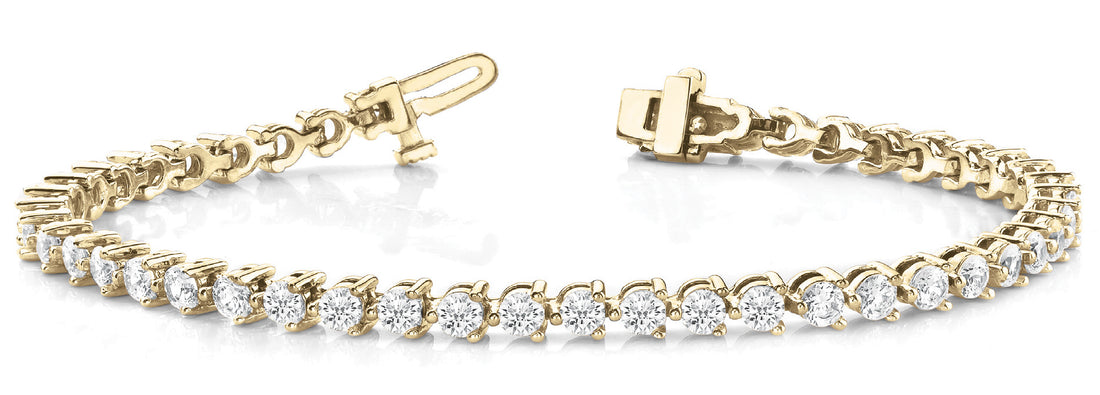 Yellow gold Round Cut Diamond Tennis Bracelet with Prong Setting
