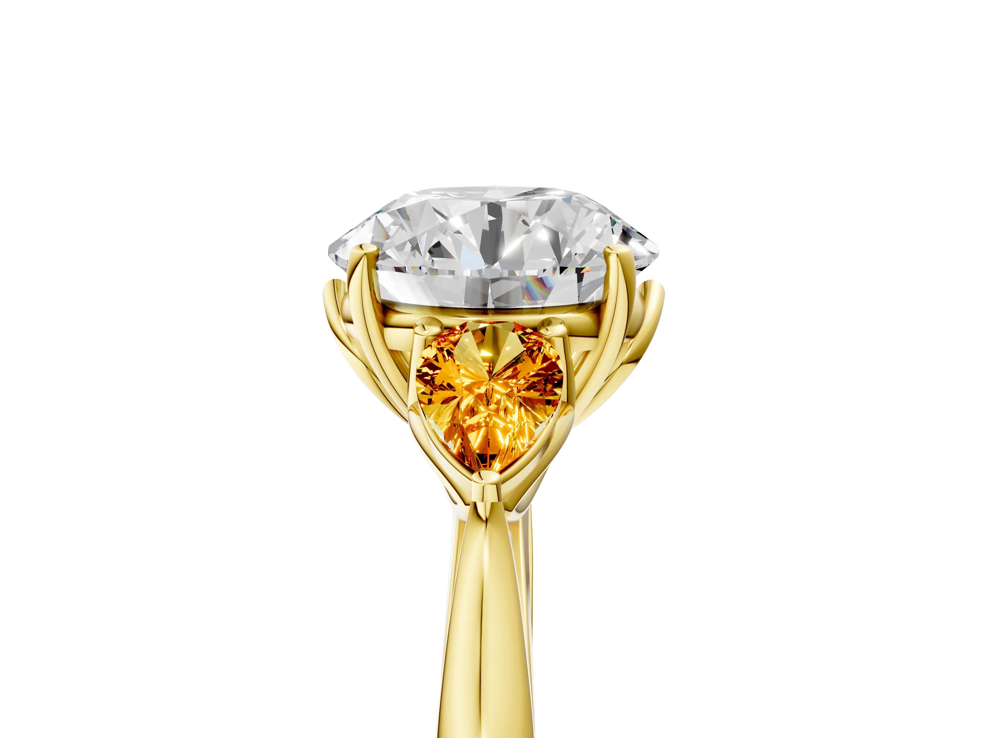 Yellow gold Round Cut Diamond Three-Stone Ring with Pear with Citrine side stone Side Stones and Prong Setting_5