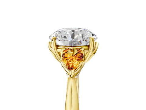 Yellow gold Round Cut Diamond Three-Stone Ring with Pear with Citrine side stone Side Stones and Prong Setting_5