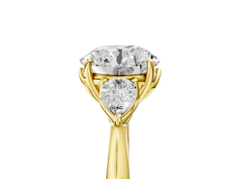 Yellow gold Round Cut Diamond Three-Stone Ring with Pear with Moissanite side stone Side Stones and Prong Setting_5