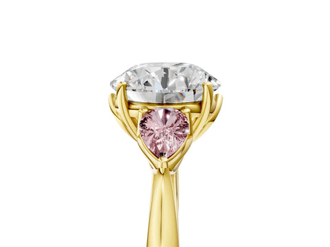Yellow gold Round Cut Diamond Three-Stone Ring with Pear with Morganite side stone Side Stones and Prong Setting_5