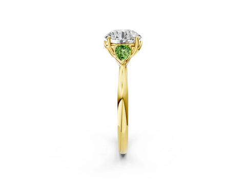 Yellow gold Round Cut Diamond Three-Stone Ring with Pear with Peridot side stone Side Stones and Prong Setting_2