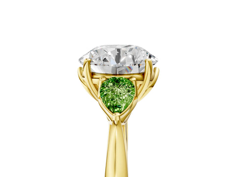 Yellow gold Round Cut Diamond Three-Stone Ring with Pear with Peridot side stone Side Stones and Prong Setting_5