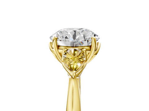 Yellow gold Round Cut Diamond Three-Stone Ring with Pear with Yellow Sapphire side stone Side Stones and Prong Setting_5