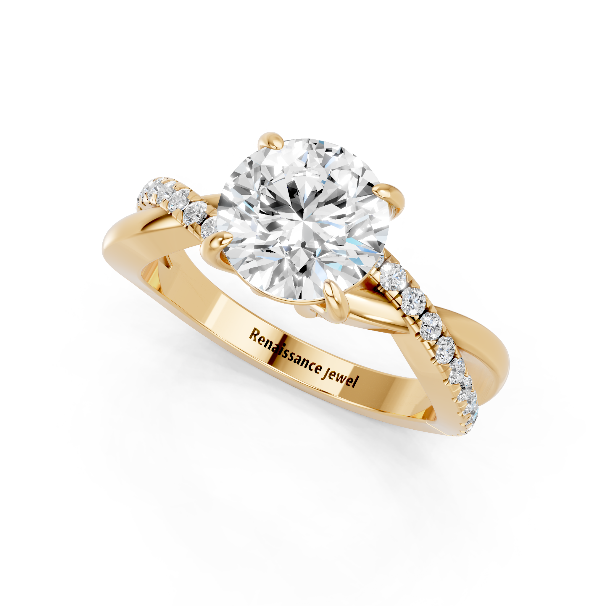 Yellow gold Round Cut Diamond Twist Band Solitaire with Prong Setting_15