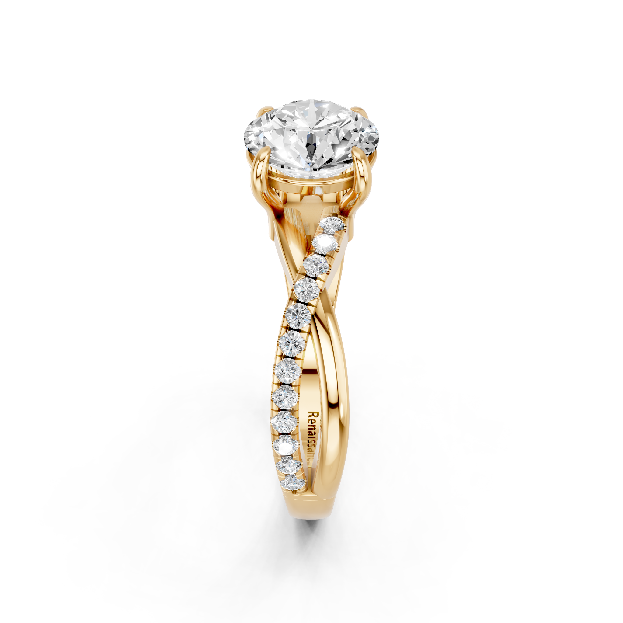 Yellow gold Round Cut Diamond Twist Band Solitaire with Prong Setting_16