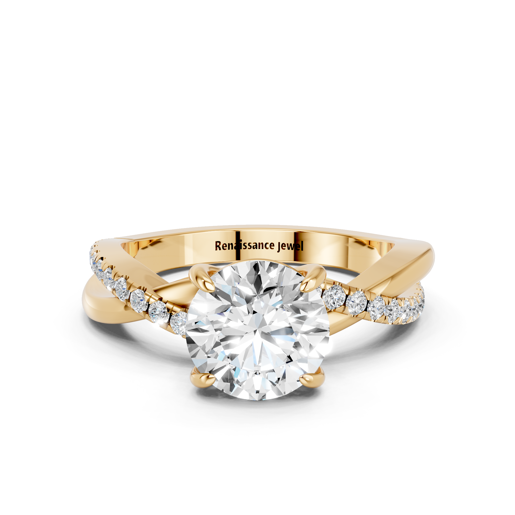 Yellow gold Round Cut Diamond Twist Band Solitaire with Prong Setting_23