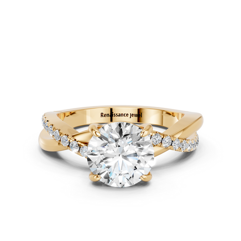 Yellow gold Round Cut Diamond Twist Band Solitaire with Prong Setting_23