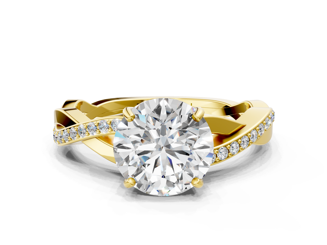 Yellow gold Round Cut Diamond Twisted Band Engagement Ring with Prong Setting_15