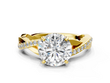 Yellow gold Round Cut Diamond Twisted Band Engagement Ring with Prong Setting_15