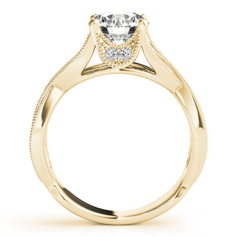 Yellow gold Round Cut Diamond Twisted Band with Milgrain Pave Setting and Four-Prong Setting 1