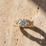 Yellow gold Round Cut Diamond Twisted Band with Milgrain Pave Setting and Four-Prong Setting_11