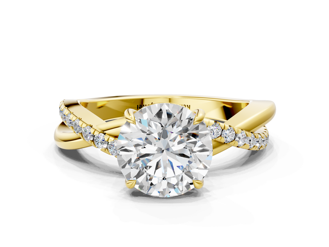 Yellow gold Round Cut Diamond Twisted Band with Pavé Setting and Four-Prong Setting_32