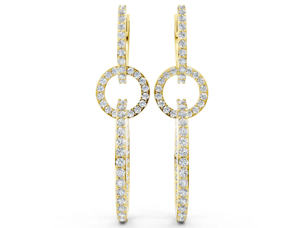 Yellow gold Round Cut Diamond Twisted Link Drop Earrings
