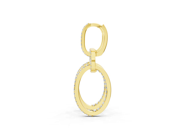 Yellow gold Round Cut Diamond Twisted Link Drop Earrings