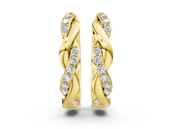 Yellow gold Round Cut Diamond Twisted Pavé Hoop Earrings