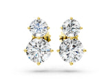 Yellow gold Round Cut Diamond Two Stone Stud Earrings